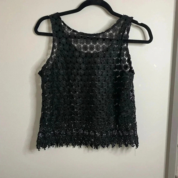 Vintage Tops - Vintage Black beaded lace crop top - Medium